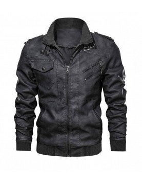 Ferndale Black Leather Jacket with Hood Mens