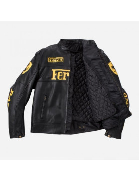 Ferrari Black Leather Motorcycle Biker Jacket