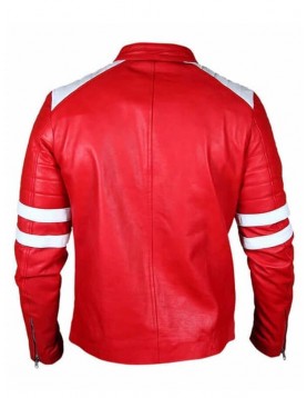 Fight Club Brad Pitt Leather Coat Jacket Red and White Strip