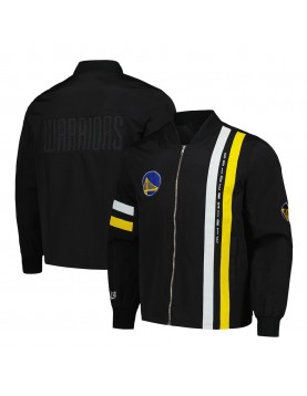 Golden State Warriors Black Stitch Applique Bomber Jacket