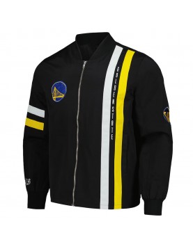 Golden State Warriors Black Stitch Applique Bomber Jacket