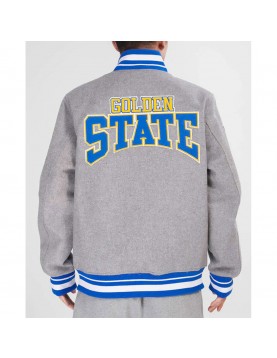 Golden State Warriors Crest Emblem Heather Grey Varsity Wool Jacket