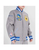 Golden State Warriors Crest Emblem Heather Grey Varsity Wool Jacket