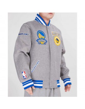 Golden State Warriors Crest Emblem Heather Grey Varsity Wool Jacket