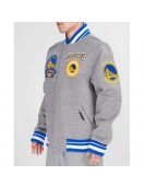 Golden State Warriors Crest Emblem Heather Grey Varsity Wool Jacket