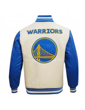 Golden State Warriors Retro Classic Off White Wool Varsity Jacket