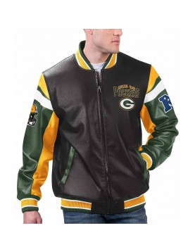 Green Bay Packers Black Varsity Full-Zip Leather Jacket