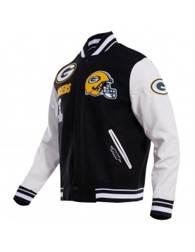 Green Bay Packers Black &amp; White Wool Varsity Jacket