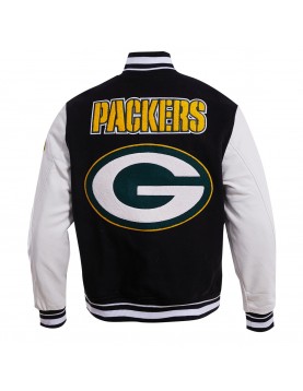 Green Bay Packers Black &amp; White Wool Varsity Jacket