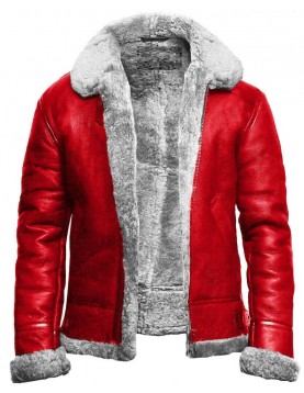 Holiday Christmas Red A2 Bomber Aviator With Artificial Fur Collar Genuine Leather Jacket