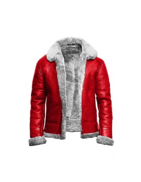 Holiday Christmas Red A2 Bomber Aviator With Artificial Fur Collar Genuine Leather Jacket