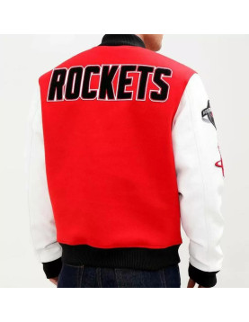 Houston Rockets White And Red Varsity Jacket