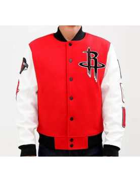 Houston Rockets White And Red Varsity Jacket