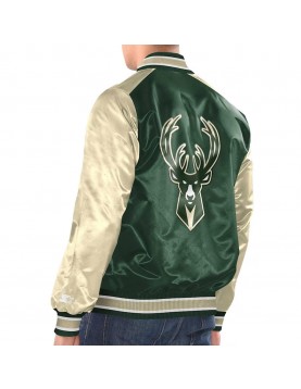 Hunter Green/Cream Milwaukee Bucks Renegade Varsity Satin Jacket