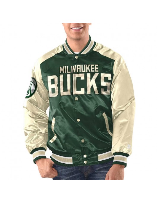 Hunter Green/Cream Milwaukee Bucks Renegade Varsity Satin Jacket