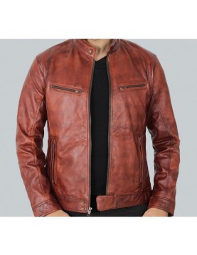 Idaho Mens Brown Leather Moto Jacket