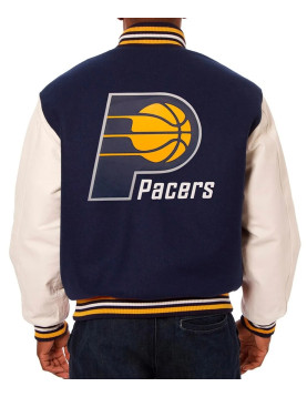 Indiana Pacers Navy and White Varsity Jacket