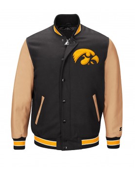 Iowa Hawkeyes Black and Brown Letterman Jacket