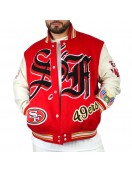 JH San Francisco 49ers Red and Off White Varsity Jacket