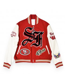 JH San Francisco 49ers Red and Off White Varsity Jacket