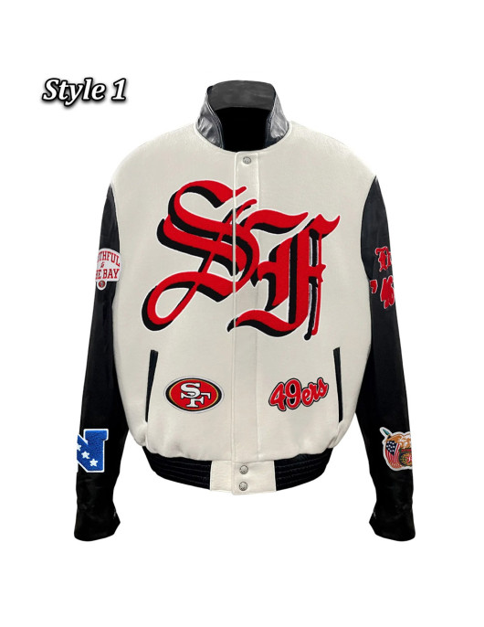 JH San Francisco 49ers Varsity White and Black Jacket