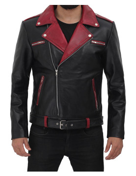 Jimmy Mens Black and Maroon Moto Jacket