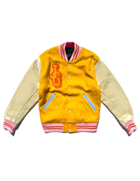 John Geiger Gold and Beige Varsity Jacket