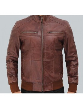 Johnston Mens Brown Lambskin Bomber Leather Jacket