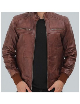 Johnston Mens Brown Lambskin Bomber Leather Jacket