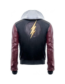 Justice League Barry Allen Flash Leather Jacket With Fleece Hood