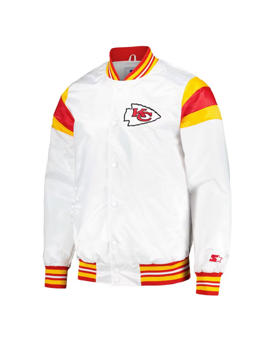 Kansas City Chiefs White Teddy Varsity Satin Jacket