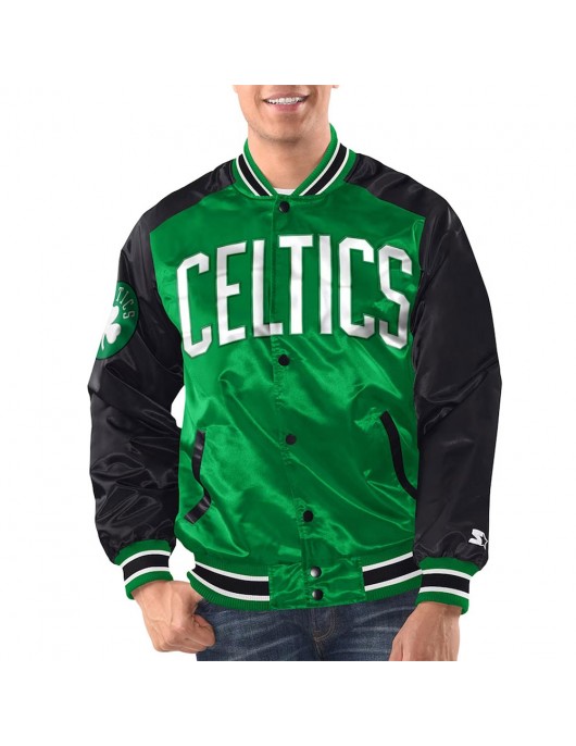 Kelly Green/Black Boston Celtics Renegade Varsity Satin Jacket