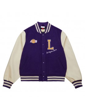 LA Lakers Purple and Off White Varsity Jacket