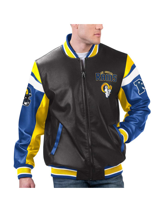 LA Rams Black Varsity Full-Zip Leather Jacket