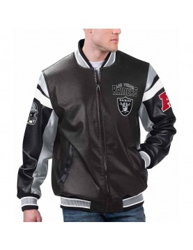 Las Vegas Raiders Black Varsity Full-Zip Leather Jacket