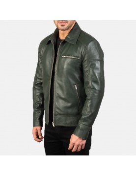 Lavendard Green Leather Biker Jacket