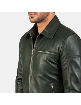 Lavendard Green Leather Biker Jacket