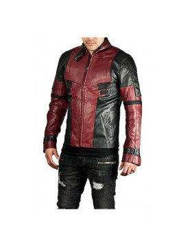 Deadpool Maroon &amp; Black Genuine Leather Jacket