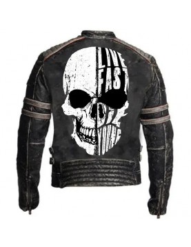 Live Fast Die Young Skull Biker Jacket