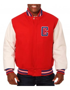 Los Angeles Clippers Varsity Red and White Wool/Leather Full-Snap Jacket