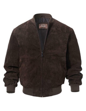 Adamsville Mens Dark Brown Suede Leather Bomber Jacket