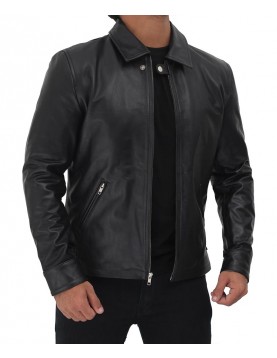 Matos Black Leather Cowhide Jacket Mens