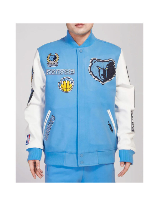 Memphis Grizzlies Animal Patches Blue Varsity Jacket