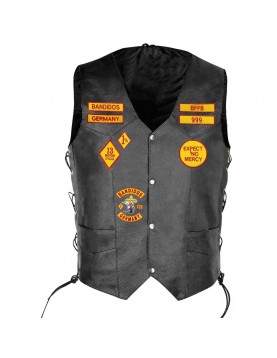 Men Bandidos Leather Black Vest