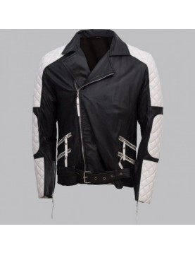 Men Black and White Leather Jacket