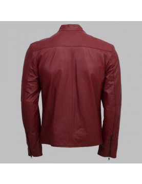 Men Maroon Belted Fashion Leather Jacket