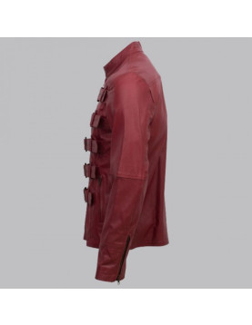 Men Maroon Belted Fashion Leather Jacket