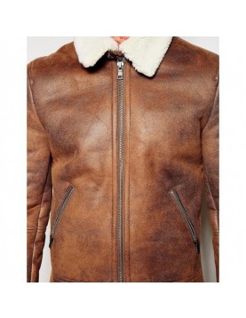 Men's Aviator Brown Leather Faux Shearling Jacket