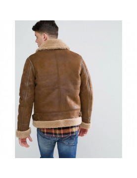 Men's Aviator Brown Leather Jacket With Faux Shearling