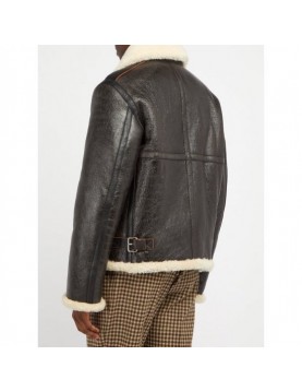 Men's Aviator Faux Shearling Black Leather Jacket